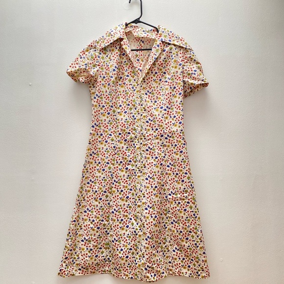 Vintage Dresses & Skirts - Vintage - 1970’s Handmade Cream Cotton Floral Day Dress